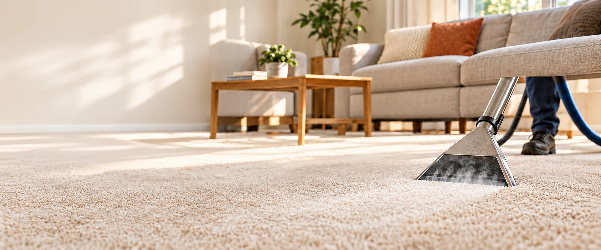 Bright living room with freshly cleaned carpet